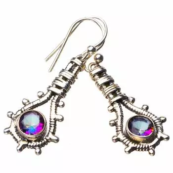 STARGEMS ® Серьги ручной работы из стерлингового серебра 925 пробы с натуральным мистическим топазом 1,5 дюйма D7330