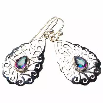 StarGems® Natural Mystical Topaz Handmade 925 Sterling Silver Earrings 1.5 D7325