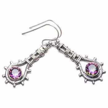 StarGems Natural Mystical Topaz Handmade Unique 925 Sterling Silver Earrings 1.5 Y3588
