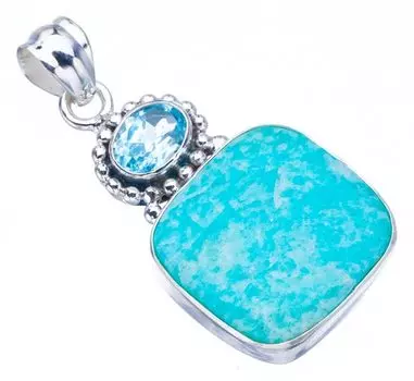 STARGEMS ® Натуральный амазонит голубой топаз, кулон ручной работы из стерлингового серебра 925 пробы 1,5 дюйма F3963