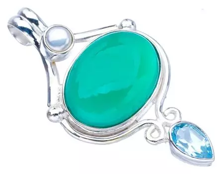 STARGEMS ® Натуральный хризопразовый речной жемчуг и голубой топаз, кулон ручной работы из стерлингового серебра 925 пробы 1,75 дюйма F3665