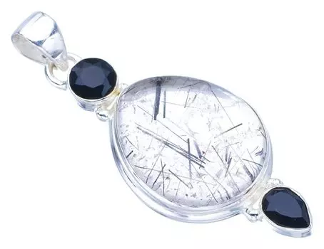 STARGEMS ® Натуральный рутиловый кварц, черный оникс, кулон ручной работы из стерлингового серебра 925 пробы, 2 дюйма, F3919