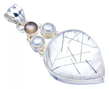 STARGEMS ® Натуральный рутиловый кварцевый речной жемчуг и дымчатый кварц, подвеска ручной работы из стерлингового серебра 925 пробы 1,75 дюйма F3925