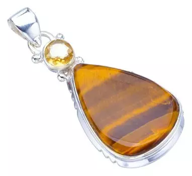 STARGEMS ® Натуральный тигровый глаз цитрин, кулон ручной работы из стерлингового серебра 925 пробы 1,75 дюйма F3900