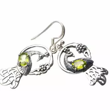 StarGems® Natural Peridot Peacock Handmade 925 Sterling Silver Earrings 1.75 E0525
