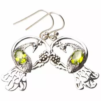 StarGems® Natural Peridot Peacock Handmade 925 Sterling Silver Earrings 1.75 E1043