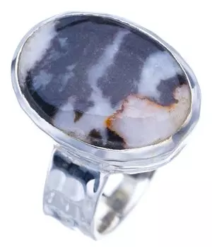 StarGems® Natural Pinolith Jasper Hammered Handmade 925 Sterling Silver Ring 7.75 F3256