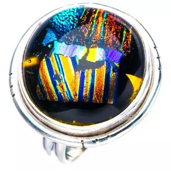 StarGems® Natural Rainbow Dichroic Glass Handmade 925 Sterling Silver Ring 4.5 E8248