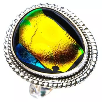 StarGems® Natural Rainbow Dichroic Glass Handmade 925 Sterling Silver Ring 9 E8240