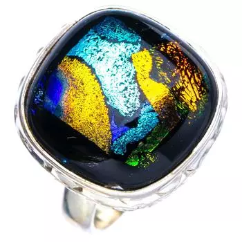 StarGems® Natural Rainbow Dichroic Glass Handmade 925 Sterling Silver Ring 6.5 E8239