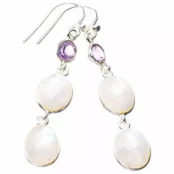 StarGems® Natural Rainbow Moonstone And Amethyst Handmade 925 Sterling Silver Earrings 2 E1428