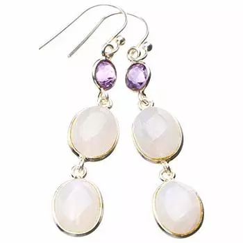 StarGems® Natural Rainbow Moonstone And Amethyst Handmade 925 Sterling Silver Earrings 2 E1422