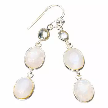 StarGems® Natural Rainbow Moonstone And Blue Topaz Handmade 925 Sterling Silver Earrings 2 D6506