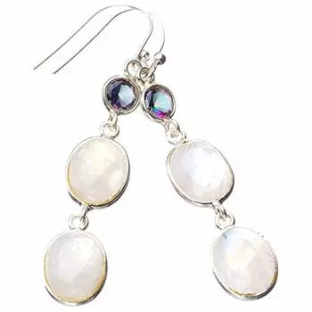 StarGems® Natural Rainbow Moonstone And Mystical Topaz Handmade 925 Sterling Silver Earrings 2 E0891