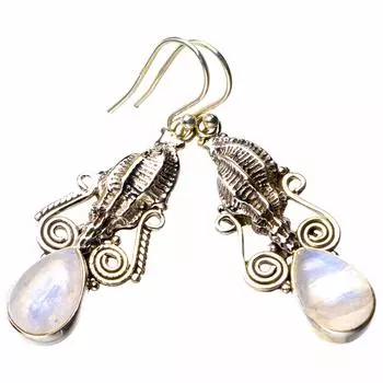 StarGems® Natural Rainbow Moonstone Conch Handmade 925 Sterling Silver Earrings 1.75 D7230