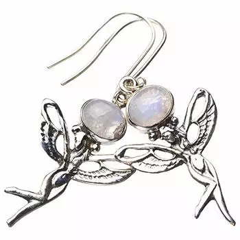 StarGems® Natural Rainbow Moonstone Fariy Handmade 925 Sterling Silver Earrings 2 E0849