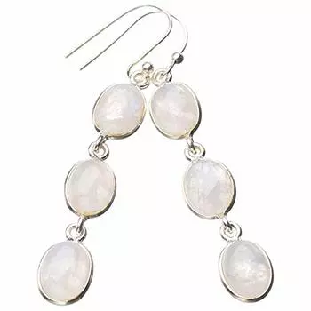 STARGEMS ® Серьги ручной работы из стерлингового серебра 925 пробы с натуральным радужным лунным камнем 2 дюйма E0894