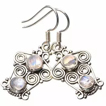 StarGems® Natural Rainbow Moonstone Handmade 925 Sterling Silver Earrings 1.5 E0730