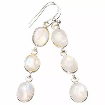 StarGems® Natural Rainbow Moonstone Handmade 925 Sterling Silver Earrings 2 D6530