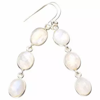 StarGems® Natural Rainbow Moonstone Handmade 925 Sterling Silver Earrings 2 D6535
