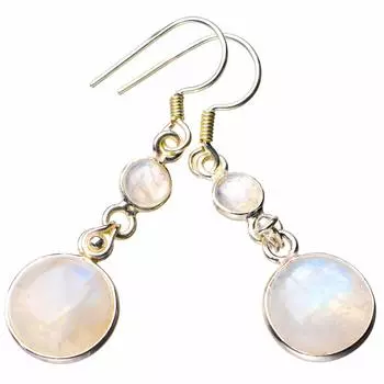 StarGems® Natural Rainbow Moonstone Handmade 925 Sterling Silver Earrings 1.75 D7293