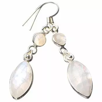 StarGems® Natural Rainbow Moonstone Handmade 925 Sterling Silver Earrings 1.75 E0753