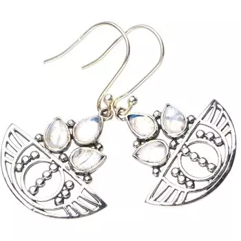 StarGems® Natural Rainbow Moonstone Handmade 925 Sterling Silver Earrings 1.5 E5497