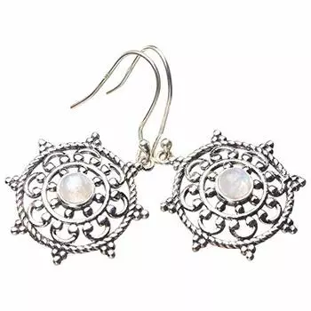 StarGems® Natural Rainbow Moonstone Handmade 925 Sterling Silver Earrings 1.5 E0853