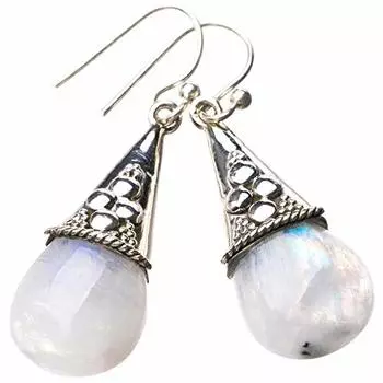 StarGems® Natural Rainbow Moonstone Handmade 925 Sterling Silver Earrings 1.5 E0740