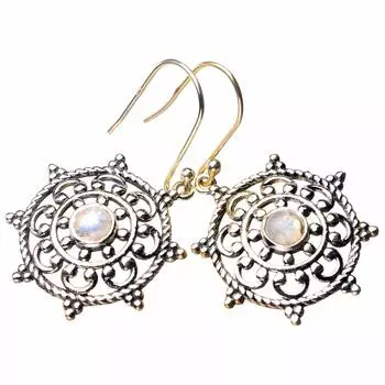 STARGEMS ® Серьги ручной работы из стерлингового серебра 925 пробы с натуральным радужным лунным камнем 1,75 дюйма D7289