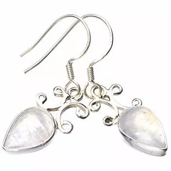 StarGems® Natural Rainbow Moonstone Handmade 925 Sterling Silver Earrings 1.5 E0885