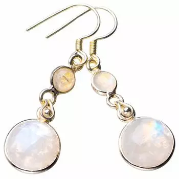 StarGems® Natural Rainbow Moonstone Handmade 925 Sterling Silver Earrings 1.75 D7287