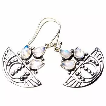 StarGems® Natural Rainbow Moonstone Handmade 925 Sterling Silver Earrings 1.5 D7204