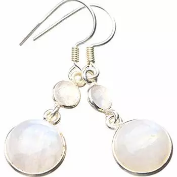 StarGems® Natural Rainbow Moonstone Handmade 925 Sterling Silver Earrings 1.5 E1437