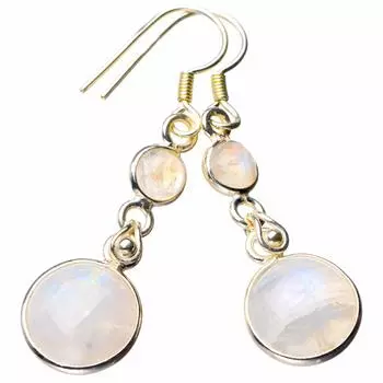 StarGems® Natural Rainbow Moonstone Handmade 925 Sterling Silver Earrings 1.5 D7288