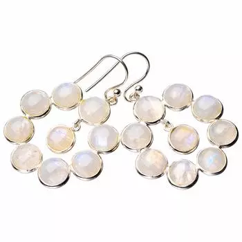 StarGems® Natural Rainbow Moonstone Handmade 925 Sterling Silver Earrings 1.75 D7295