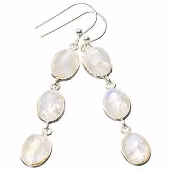 StarGems® Natural Rainbow Moonstone Handmade 925 Sterling Silver Earrings 2 E0829