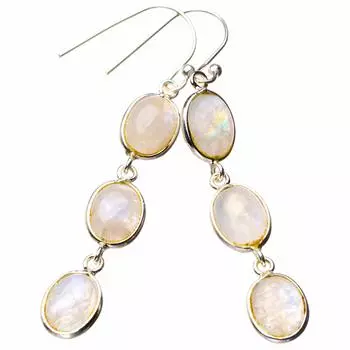 StarGems® Natural Rainbow Moonstone Handmade 925 Sterling Silver Earrings 2 D7261