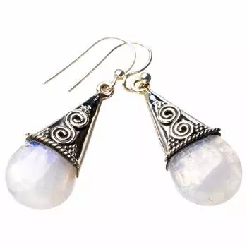 StarGems® Natural Rainbow Moonstone Handmade 925 Sterling Silver Earrings 1.5 D7237