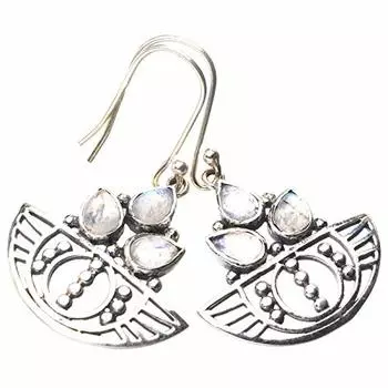 StarGems® Natural Rainbow Moonstone Handmade 925 Sterling Silver Earrings 1.5 E1475