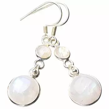 STARGEMS ® Серьги ручной работы из стерлингового серебра 925 пробы с натуральным радужным лунным камнем 1,75 дюйма E0736