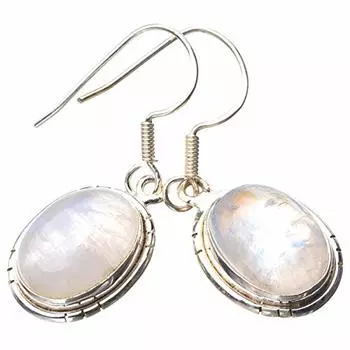 StarGems® Natural Rainbow Moonstone Handmade 925 Sterling Silver Earrings 1.5 E0714