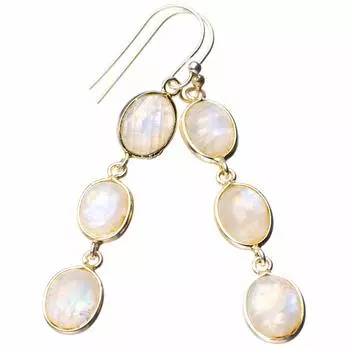 StarGems® Natural Rainbow Moonstone Handmade 925 Sterling Silver Earrings 2 D7490