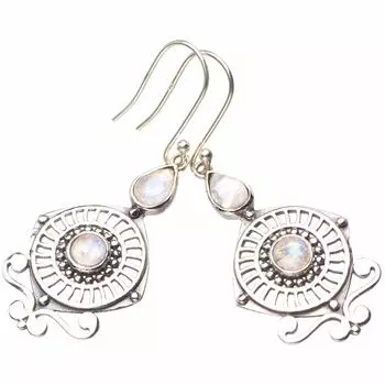 STARGEMS ® Серьги ручной работы из стерлингового серебра 925 пробы с натуральным радужным лунным камнем 2 дюйма D6551