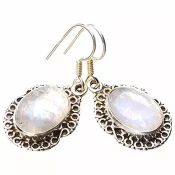 StarGems® Natural Rainbow Moonstone Handmade 925 Sterling Silver Earrings 1.5 E1407