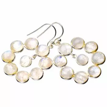 StarGems® Natural Rainbow Moonstone Handmade 925 Sterling Silver Earrings 1.75 D7291