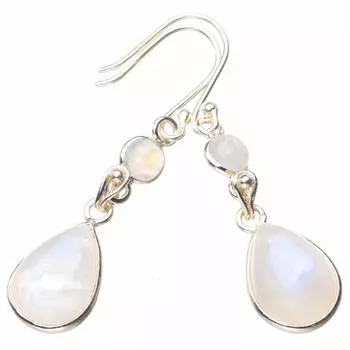 StarGems® Natural Rainbow Moonstone Handmade 925 Sterling Silver Earrings 2 D6539