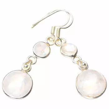 StarGems® Natural Rainbow Moonstone Handmade 925 Sterling Silver Earrings 1.75 D6579