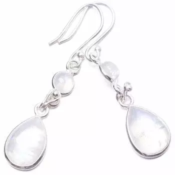 STARGEMS Уникальные серьги из стерлингового серебра 925 пробы с натуральным радужным лунным камнем ручной работы 1,75 дюйма Y3665