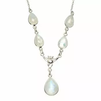 StarGems Natural Rainbow Moonstone Handmade Unique 925 Sterling Silver Necklace 16.5+1.5 A3163